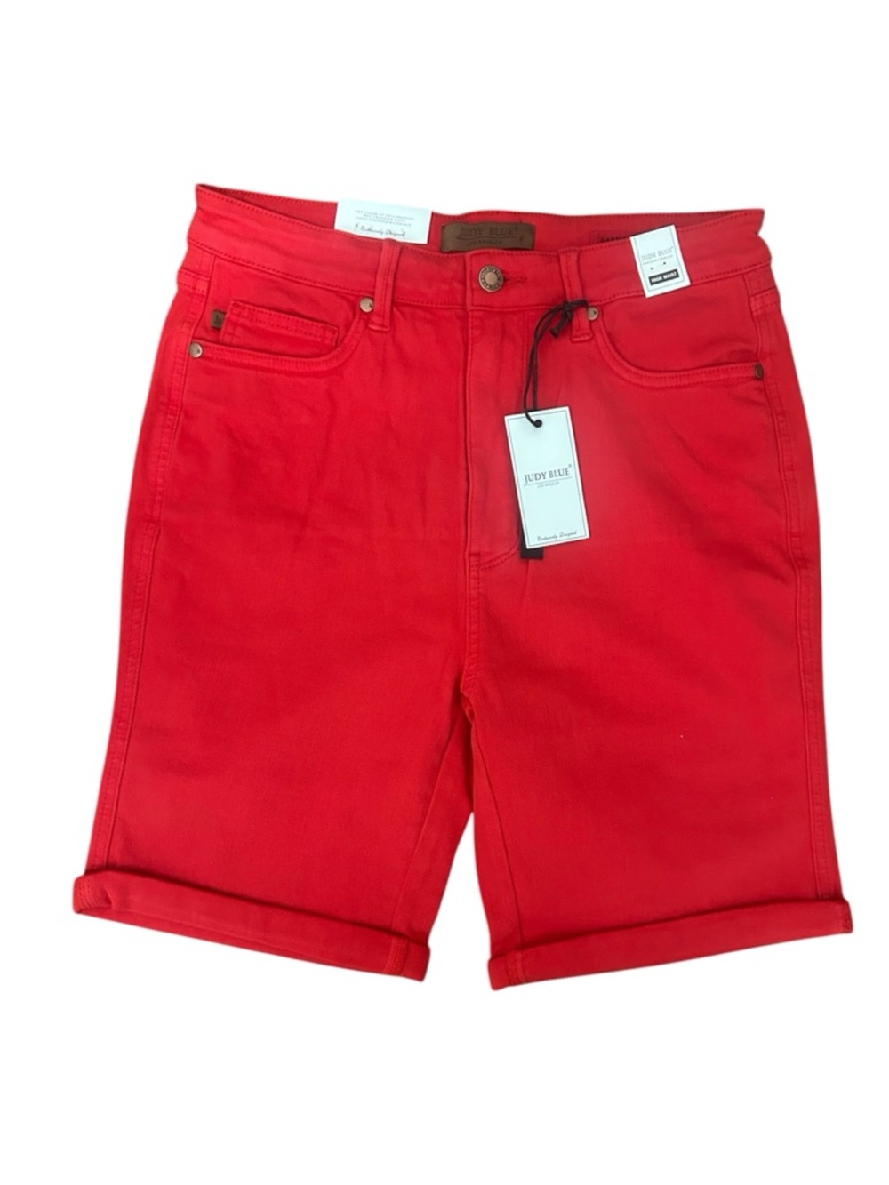 Judy blue red high waisted garment dyed XL cuffed denim shorts with stretch NWT